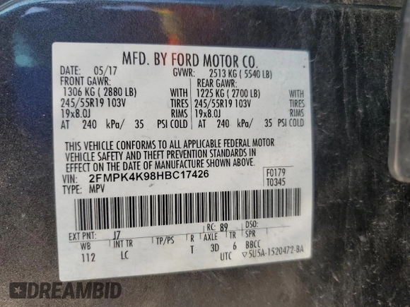 2017 Ford Edge Titanium with VIN 2FMPK4K98HBC17426, listed as a Copart auction lot 67284704 with 95,764 mi miles and Salvage Title. Bid and sale history available at carsss.com. Image 13.