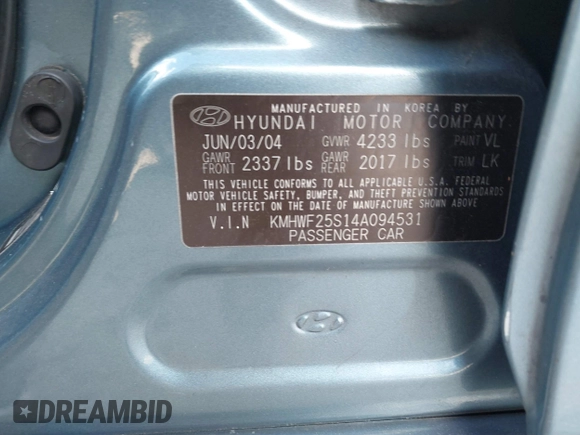 2004 Hyundai Sonata with VIN KMHWF25S14A094531, listed as a IAAI auction lot 40844423 with 108,792 mi miles. Bid and sale history available at carsss.com. Image 9.
