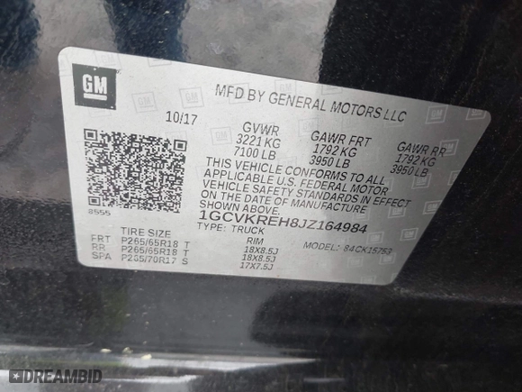 2018 Chevrolet Silverado 1500 LT with VIN 1GCVKREH8JZ164984, listed as a IAAI auction lot 41960911 with 83,198 mi miles. Bid and sale history available at carsss.com. Image 9.