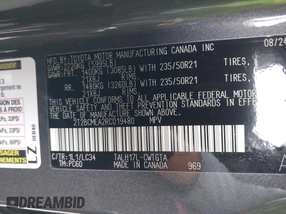 2024 Lexus RX with VIN 2T2BCMEA2RC019480, listed as a IAAI auction lot 41477686 with 2,733 mi miles. Bid and sale history available at carsss.com. Image 9.