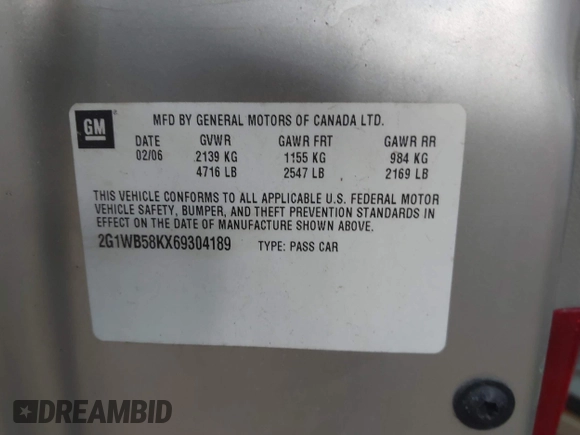 2006 Chevrolet Impala LS with VIN 2G1WB58KX69304189, listed as a IAAI auction lot 41914323 with Not Provided miles and . Bid and sale history available at DreamBid. Image 9.