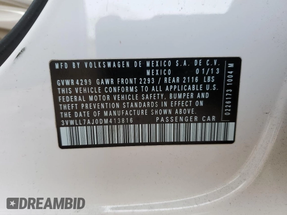 2013 Volkswagen Jetta TDI w/Premium/Nav with VIN 3VWLL7AJ0DM413816, listed as a Copart auction lot 44516015 with 110,918 mi miles and Salvage title. Bid and sale history available at DreamBid. Image 14.
