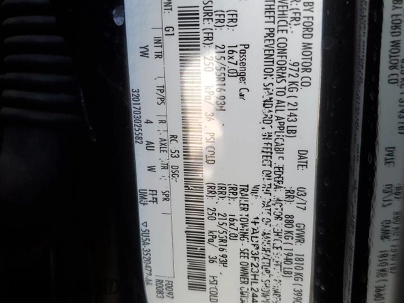 2017 Ford Focus SE with VIN 1FADP3F23HL244832, listed as a Copart auction lot 44063065 with 165,853 mi miles and Salvage title. Bid and sale history available at DreamBid. Image 14.