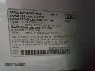 2018 Audi Q3 Premium with VIN WA1BCCFS4JR012069, listed as a Copart auction lot 36126473 with 89,308 mi miles. Bid and sale history available at carsss.com. Image 12.