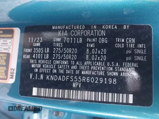 2024 Kia EV9 Land with VIN KNDADFS55R6029198, listed as a IAAI auction lot 40896163 with 11,397 mi miles. Bid and sale history available at carsss.com. Image 9.