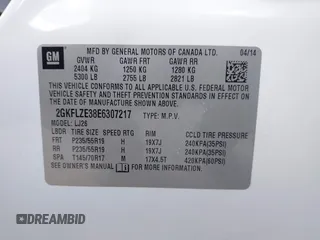 2014 GMC Terrain Denali z VIN 2GKFLZE38E6307217, wystawiony jako IAAI lot #41877533 z przebiegiem 20 679 mil mil oraz . Historia ofert i sprzedaży dostępna na DreamBid. Obrazek 9.