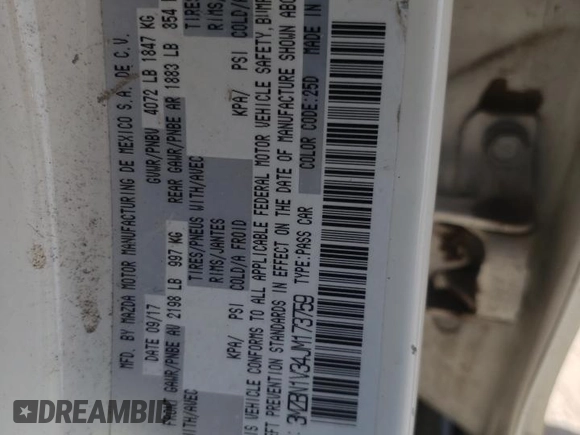 2018 Mazda 3 Touring with VIN 3MZBN1V34JM173759, listed as a Copart auction lot 47112545 with Not Provided miles and Salvage Title. Bid and sale history available at DreamBid. Image 12.