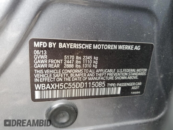 2013 BMW 5 Series 528i xDrive z VIN WBAXH5C55DD115085, wystawiony jako Copart lot #51381515 z przebiegiem 148 778 mil mil oraz Szkody całkowita. Historia ofert i sprzedaży dostępna na DreamBid. Obrazek 14.
