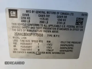 2015 Chevrolet Equinox LT with VIN 2GNALBEK9F1175658, listed as a Copart auction lot 52604105 with 90,425 mi miles and Salvage Title. Bid and sale history available at carsss.com. Image 15.