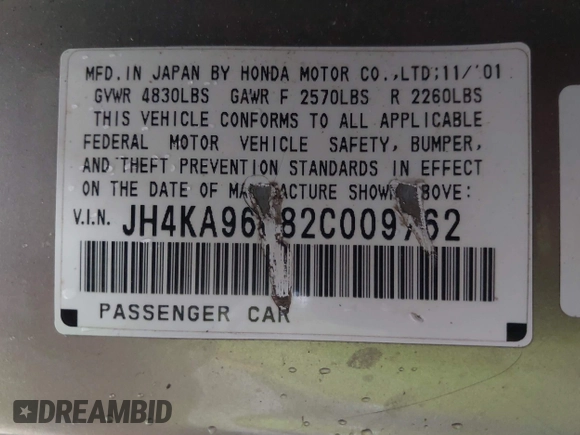 2002 Acura RL with VIN JH4KA96682C009762, listed as a IAAI auction lot 42450219 with 207,765 mi miles and . Bid and sale history available at DreamBid. Image 9.