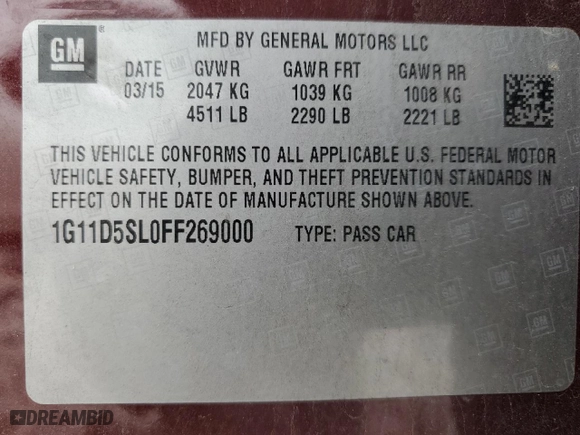 2015 Chevrolet Malibu LT with VIN 1G11D5SL0FF269000, listed as a Copart auction lot 53318715 with 96,882 mi miles and Clean Title. Bid and sale history available at carsss.com. Image 12.