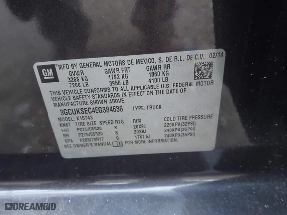 2014 Chevrolet Silverado 1500 LTZ with VIN 3GCUKSEC4EG384636, listed as a IAAI auction lot 41352484 with 153,976 mi miles. Bid and sale history available at carsss.com. Image 9.