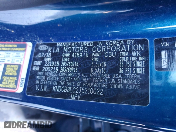 2018 Kia Niro FE with VIN KNDCB3LC2J5210022, listed as a Copart auction lot 82453194 with 80,547 mi miles and Salvage Title. Bid and sale history available at carsss.com. Image 13.