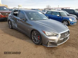 2019 Infiniti Q50 Red Sport 400 with VIN JN1FV7AP3KM760678, listed as a IAAI auction lot 41771176 with 31,562 mi miles and . Bid and sale history available at DreamBid. Image 1.