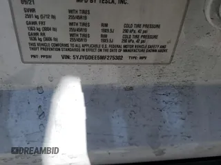 2021 Tesla Model Y Long Range z VIN 5YJYGDEE5MF275302, wystawiony jako Copart lot #54353875 z przebiegiem 63 196 mil mil oraz Szkoda całkowita • Salvage title. Historia ofert i sprzedaży dostępna na DreamBid. Obrazek 12.