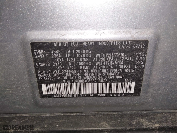2014 Subaru Outback 2.5i with VIN 4S4BRBAC8E3213072, listed as a IAAI auction lot 41840384 with 186,370 mi miles. Bid and sale history available at carsss.com. Image 9.