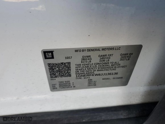 2018 Chevrolet Traverse LS with VIN 1GNERFKW8JJ136136, listed as a Copart auction lot 87877895 with 109,700 mi miles and Salvage Title. Bid and sale history available at carsss.com. Image 13.