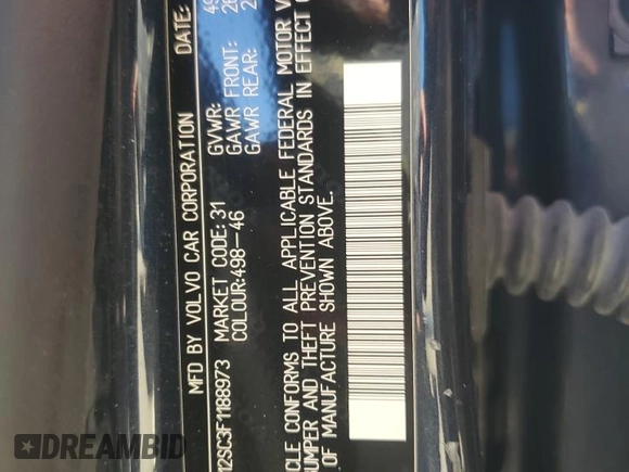 2015 Volvo V60 z VIN YV1612SC3F1188973, wystawiony jako Copart lot #39475764 z przebiegiem Nie podano mil oraz . Historia ofert i sprzedaży dostępna na DreamBid. Obrazek 12.