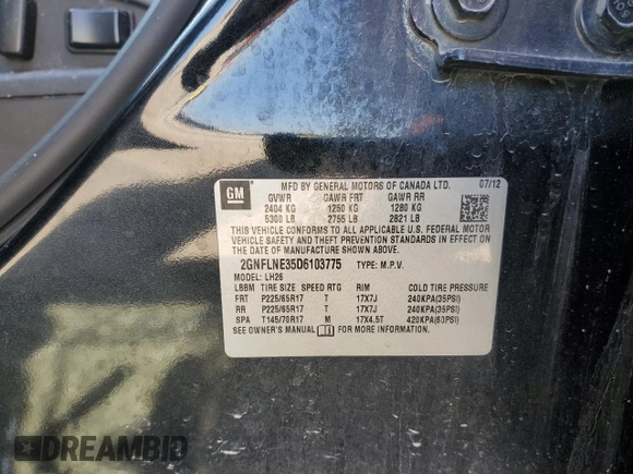2013 Chevrolet Equinox LT with VIN 2GNFLNE35D6103775, listed as a Copart auction lot 51586275 with 88,078 mi miles and Salvage Title. Bid and sale history available at DreamBid. Image 15.