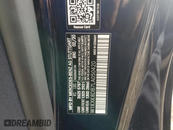 2020 Mercedes-Benz S with VIN W1KXK8DB7LA050420, listed as a Copart auction lot 80729474 with 24,044 mi miles and Salvage Title. Bid and sale history available at DreamBid. Image 12.