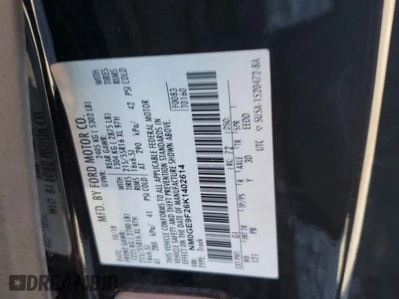 2019 Ford Transit Connect XLT z VIN NM0GE9F26K1402614, wystawiony jako Copart lot #49075445 z przebiegiem Nie podano mil oraz Szkoda całkowita • Salvage title. Historia ofert i sprzedaży dostępna na DreamBid. Obrazek 13.