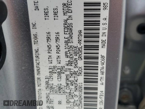 2017 Toyota Tacoma SR5 with VIN 5TFCZ5AN2HX102011, listed as a Copart auction lot 60784795 with 61,742 mi miles and Salvage title. Bid and sale history available at DreamBid. Image 12.