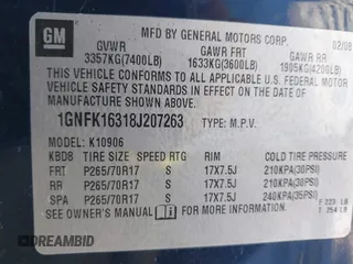 2008 Chevrolet Suburban Commercial with VIN 1GNFK16318J207263, listed as a IAAI auction lot 41246619 with 247,454 mi miles. Bid and sale history available at carsss.com. Image 9.