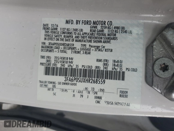 2017 Ford Fusion Titanium z VIN 3FA6P0SUXHR268559, wystawiony jako Copart lot #57456085 z przebiegiem 124 072 mil mil oraz Szkoda całkowita • Salvage title. Historia ofert i sprzedaży dostępna na DreamBid. Obrazek 12.