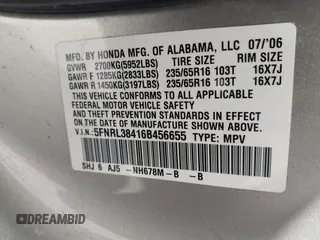 2006 Honda Odyssey EX с VIN 5FNRL38416B456655, выставлен на аукционе IAAI как лот 42543308 с пробегом 291 626 миль миль и . История ставок и продаж доступна на DreamBid. Изображение 9.