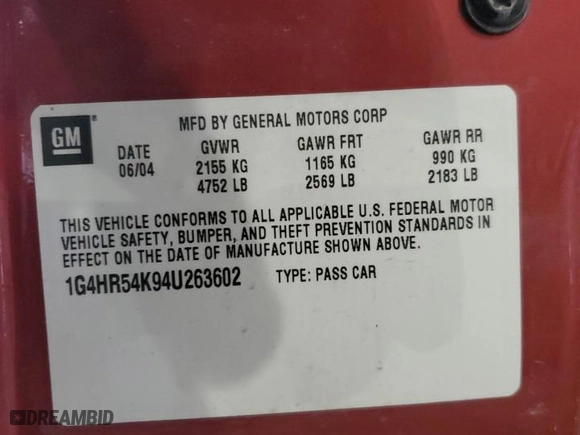 2004 Buick LeSabre Limited with VIN 1G4HR54K94U263602, listed as a Copart auction lot 47134315 with 277,697 mi miles and Clean Title. Bid and sale history available at carsss.com. Image 12.
