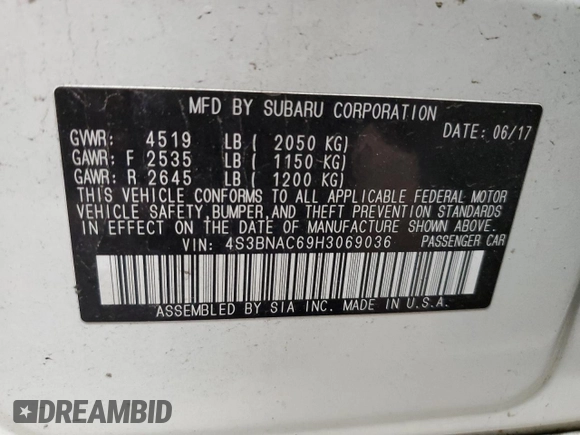 2017 Subaru Legacy Premium с VIN 4S3BNAC69H3069036, выставлен на аукционе Copart как лот 60953945 с пробегом 126 218 миль миль и Чистый • Clean title. История ставок и продаж доступна на DreamBid. Изображение 12.