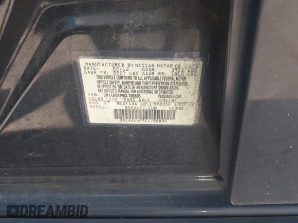 2012 Nissan Sentra SL with VIN 3N1AB6AP9CL708805, listed as a IAAI auction lot 42625428 with 285,732 mi miles and . Bid and sale history available at DreamBid. Image 9.