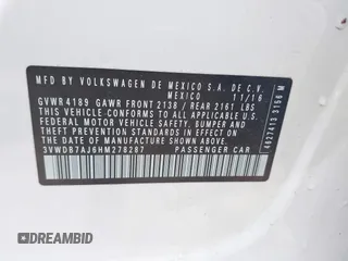 2017 Volkswagen Jetta SE с VIN 3VWDB7AJ6HM278287, выставлен на аукционе IAAI как лот 42264194 с пробегом 77 028 миль миль и . История ставок и продаж доступна на DreamBid. Изображение 9.