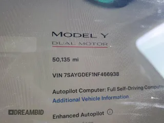 2022 Tesla Model Y Performance with VIN 7SAYGDEF1NF466938, listed as a Copart auction lot 53678045 with 50,135 mi miles and Salvage Title. Bid and sale history available at DreamBid. Image 9.