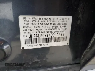 2004 Acura TSX w/Navigation with VIN JH4CL96994C019356, listed as a Copart auction lot 43169425 with 161,442 mi miles and Salvage Title. Bid and sale history available at carsss.com. Image 12.