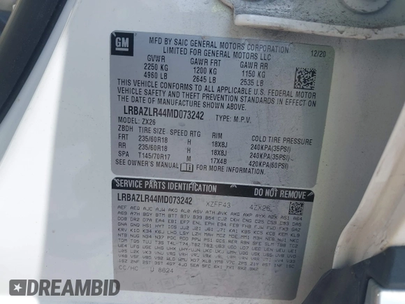 2021 Buick Envision Preferred with VIN LRBAZLR44MD073242, listed as a IAAI auction lot 41947075 with 31,335 mi miles and . Bid and sale history available at DreamBid. Image 9.