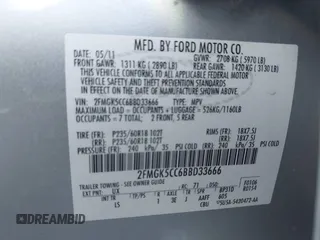 2011 Ford Flex SEL z VIN 2FMGK5CC6BBD33666, wystawiony jako IAAI lot #42237123 z przebiegiem 205 239 mil mil oraz . Historia ofert i sprzedaży dostępna na DreamBid. Obrazek 9.