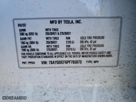2023 Tesla Model Y Performance with VIN 7SAYGDEF6PF785870, listed as a Copart auction lot 46524285 with 24,283 mi miles and Salvage Title. Bid and sale history available at carsss.com. Image 13.
