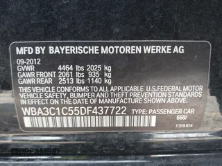 2013 BMW 3 Series 328i with VIN WBA3C1C55DF437722, listed as a IAAI auction lot 41888700 with 70,786 mi miles. Bid and sale history available at carsss.com. Image 9.
