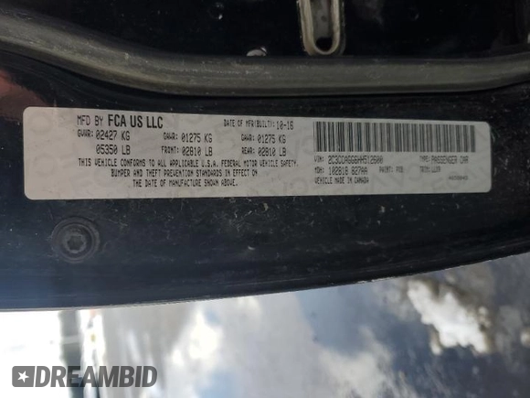 2017 Chrysler 300 S with VIN 2C3CCAGG6HH512600, listed as a Copart auction lot 41856685 with 105,554 mi miles and Salvage Title. Bid and sale history available at DreamBid. Image 12.