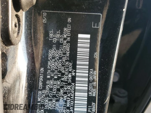 2010 Lexus LX 570 z VIN JTJHY7AX1A4049604, wystawiony jako Copart lot #64315124 z przebiegiem 200 667 mil mil oraz Czysty tytuł • Clean title. Historia ofert i sprzedaży dostępna na DreamBid. Obrazek 13.