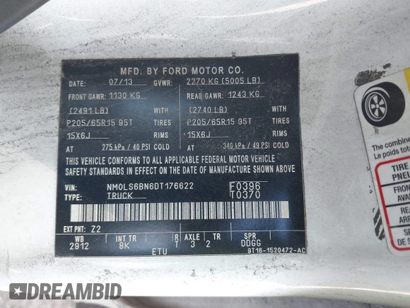 2013 Ford Transit Connect XLT z VIN NM0LS6BN6DT176622, wystawiony jako IAAI lot #41779142 z przebiegiem 211 004 mil mil oraz . Historia ofert i sprzedaży dostępna na DreamBid. Obrazek 9.