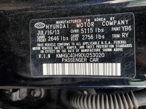 2013 Hyundai Genesis 5.0L R-Spec with VIN KMHGC4DH9DU253020, listed as a Copart auction lot 87955505 with 87,771 mi miles and Salvage Title. Bid and sale history available at carsss.com. Image 12.
