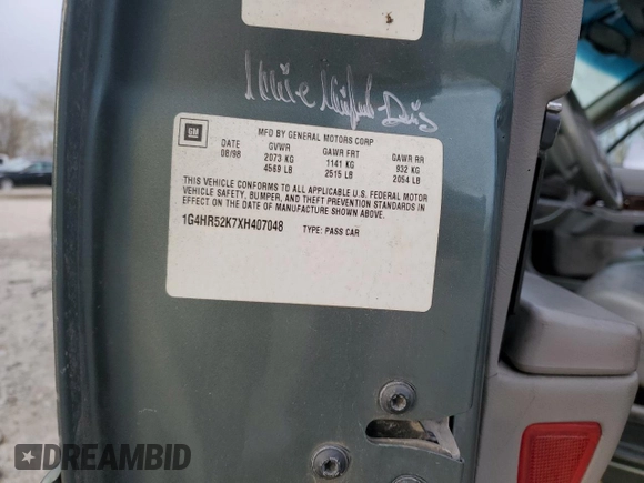 1999 Buick LeSabre Limited with VIN 1G4HR52K7XH407048, listed as a Copart auction lot 52457695 with 1,518,698 mi miles and Salvage Title. Bid and sale history available at DreamBid. Image 14.
