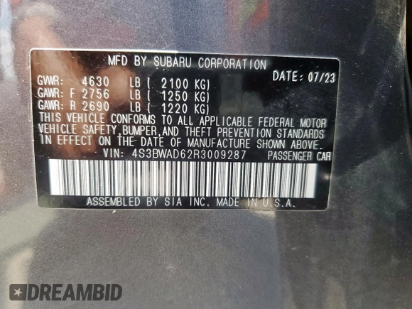 2024 Subaru Legacy Premium with VIN 4S3BWAD62R3009287, listed as a Copart auction lot 64273505 with 11,120 mi miles and Clean title. Bid and sale history available at DreamBid. Image 12.