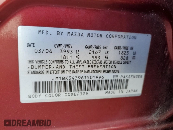2006 Mazda 3 S Grand Touring with VIN JM1BK343961501996, listed as a Copart auction lot 88581165 with 105,058 mi miles and Salvage Title. Bid and sale history available at DreamBid. Image 14.