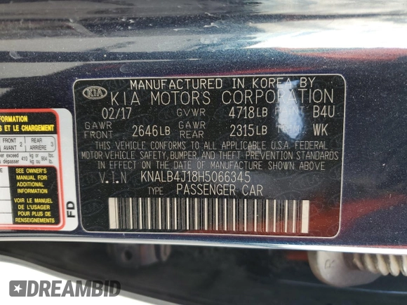 2017 Kia Cadenza Premium with VIN KNALB4J18H5066345, listed as a Copart auction lot 83496164 with 128,045 mi miles and Clean Title. Bid and sale history available at carsss.com. Image 13.