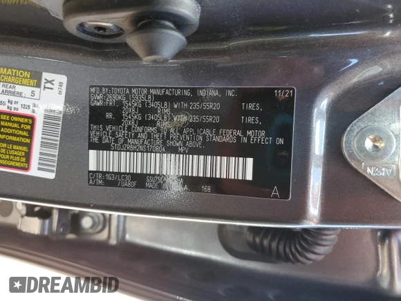 2022 Toyota Highlander XSE with VIN 5TDJZRBH2NS170804, listed as a Copart auction lot 61864415 with 39,705 mi miles and Salvage title. Bid and sale history available at DreamBid. Image 14.