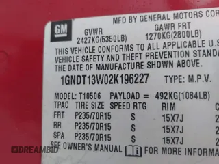 2002 Chevrolet Blazer LS с VIN 1GNDT13W02K196227, выставлен на аукционе IAAI как лот 40855163 с пробегом 159 544 миль миль и . История ставок и продаж доступна на DreamBid. Изображение 9.