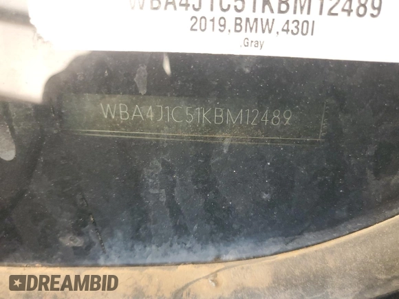 2019 BMW 4 Series 430i with VIN WBA4J1C51KBM12489, listed as a Copart auction lot 49719725 with 0 mi miles and Salvage Title. Bid and sale history available at carsss.com. Image 12.